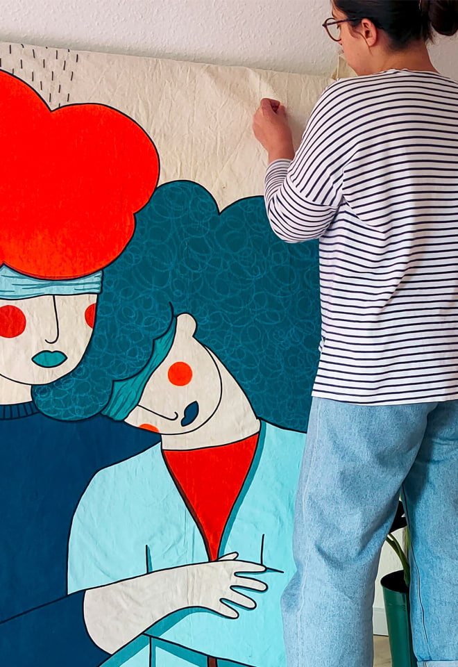 Ine Agresta in her art studio in Sønderborg, Denmark working on her series LAS MACIZAS